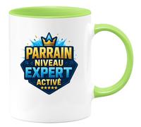 quotedazur - Mug Parrain niveau expert activé - Tasse Cadeau Baptême Demande Futur Parrain Homme - Vert/Céramique