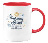 quotedazur - Mug Parrain officiel des moments inoubliables - Tasse Cadeau Baptême Demande Futur Parrain Homme - Rouge/Céramique