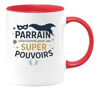 quotedazur - Mug Parrain sélectionné pour ses super pouvoirs - Tasse Cadeau Baptême Demande Futur Parrain Homme - Rouge/Céramique