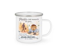 quotedazur - Mug Partir c'est mourir un peu... mais surtout c'est nous laisser avec Jean-Michel de la compta - Tasse Cadeau Départ collègue - Blanc/Emaillé