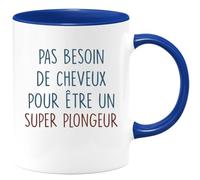 quotedazur - Mug Pas Besoin De Beaucoup de Cheveux Pour Être Un Super Plongeur - Bleu/Céramique