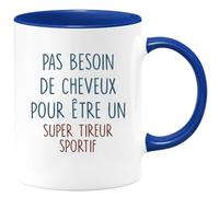 quotedazur - Mug Pas Besoin De Beaucoup de Cheveux Pour Être Un Super Tireur Sportif - Bleu/Céramique
