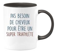 quotedazur - Mug Pas Besoin De Beaucoup de Cheveux Pour Être Un Super Triathlète - Noir/Céramique