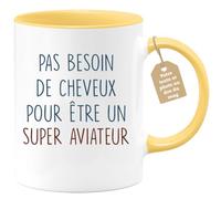 quotedazur - Mug Pas Besoin De Cheveux Pour Être Un Super Aviateur - Cadeau Humour Pilote, Anniversaire, Noël