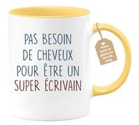 quotedazur - Mug Pas Besoin De Cheveux Pour Être Un Super Écrivain - Cadeau Humour Écrivain, Anniversaire, Noël