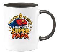 quotedazur - Mug Pas besoin de cheveux pour être un super papa - Tasse Cadeau Papa, Fête Des Pères Homme - Noir/Céramique
