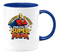 quotedazur - Mug Pas besoin de cheveux pour être un super papa - Tasse Cadeau Papa, Fête Des Pères Homme - Bleu/Céramique