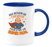quotedazur - Mug Pas besoin de cheveux pour être un super papa - Tasse Cadeau Papa, Fête Des Pères Homme - Bleu/Céramique