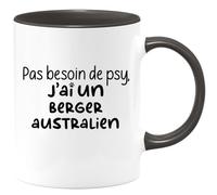 quotedazur - Mug Pas Besoin De Psy J'ai Un Berger Australien - Noir/Céramique