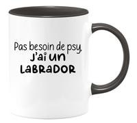 quotedazur - Mug Pas Besoin De Psy J'ai Un Labrador - Noir/Céramique
