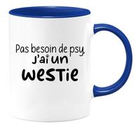 quotedazur - Mug Pas Besoin De Psy J'ai Un Westie - Bleu/Céramique