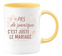 quotedazur - Mug pas de panique c'est juste le mariage - Tasse Cadeau Evjf Femme - Jaune/Céramique