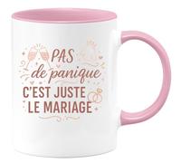 quotedazur - Mug pas de panique c'est juste le mariage - Tasse Cadeau Evjf Femme - Rose/Céramique