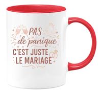 quotedazur - Mug pas de panique c'est juste le mariage - Tasse Cadeau Evjf Femme - Rouge/Céramique