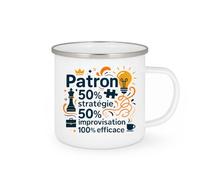quotedazur - Mug Patron 50% stratégie, improvisation, 100% efficace Tasse Cadeau Homme Blanc/Emaillé