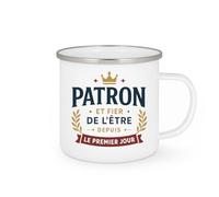 quotedazur - Mug Patron et fier de l'être depuis le premier jour - Tasse Cadeau Patron Homme - Blanc/Emaillé