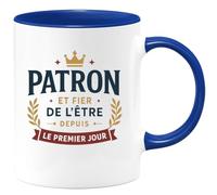 quotedazur - Mug Patron et fier de l'être depuis le premier jour - Tasse Cadeau Patron Homme - Bleu/Céramique