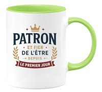 quotedazur - Mug Patron et fier de l'être depuis le premier jour - Tasse Cadeau Patron Homme - Vert/Céramique