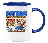 quotedazur - Mug Patron : expert en gestion de crise depuis 9h du matin - Tasse Cadeau Patron Homme - Bleu/Céramique