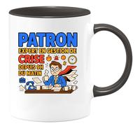 quotedazur - Mug Patron : expert en gestion de crise depuis 9h du matin - Tasse Cadeau Patron Homme - Noir/Céramique