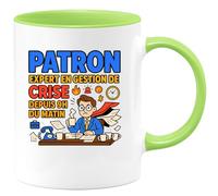quotedazur - Mug Patron : expert en gestion de crise depuis 9h du matin - Tasse Cadeau Patron Homme - Vert/Céramique