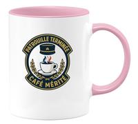 quotedazur - Mug Patrouille terminée, café mérité - Tasse Cadeau Gendarme Homme - Rose/Céramique