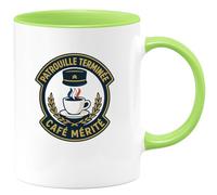 quotedazur - Mug Patrouille terminée, café mérité - Tasse Cadeau Gendarme Homme - Vert/Céramique