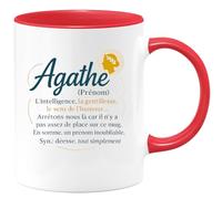 quotedazur - Mug Personnalisé Agathe (Prénom) Intelligence, Gentillesse, Un Cadeau Et Une Tasse Inoubliable. Avec Pour Noël Femme Exceptionnelle - Rouge/Céramique