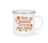 quotedazur - Mug Personnalisé Avec Jessica, La Vie Est Plus Belle Et Remplie De Joie Cadeau Tasse Pour Noël Femme Joyeuse Au - Blanc/Émaillé