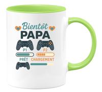 quotedazur - Mug Personnalisé Bientôt Papa Prêt Au Chargement Cadeau Noël Tasse Future Anniversaire Fête Des Pères Annonce Naissance - Vert/Céramique