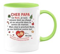 quotedazur - Mug Personnalisé Cher Papa, Ce Noël Je Suis Encore Au Chaud Dans Le Ventre De Maman, Bisous Et Amour Bébé. Cadeau, Tasse Tendre Pour - Vert/Céramique