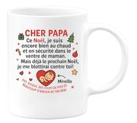 quotedazur - Mug Personnalisé Cher Papa, Ce Noël Je Suis Encore Au Chaud Dans Le Ventre De Maman, Bisous Et Amour Bébé. Cadeau, Tasse Tendre Pour - Blanc/Céramique