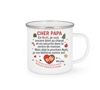 quotedazur - Mug Personnalisé Cher Papa, Ce Noël Je Suis Encore Au Chaud Dans Le Ventre De Maman, Bisous Et Amour Bébé. Cadeau, Tasse Tendre Pour - Blanc/Émaillé