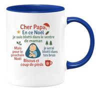 quotedazur - Mug Personnalisé Cher Papa, Noël Au Chaud Dans Le Ventre De Maman, Bientôt Tes Bras. Je T'Aime, Bébé Garçon Cadeau Pour Futuriste Tasse - Bleu/Céramique