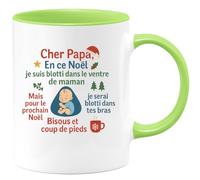 quotedazur - Mug Personnalisé Cher Papa, Noël Au Chaud Dans Le Ventre De Maman, Bientôt Tes Bras. Je T'Aime, Bébé Garçon Cadeau Pour Futuriste Tasse - Vert/Céramique