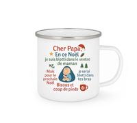 quotedazur - Mug Personnalisé Cher Papa, Noël Au Chaud Dans Le Ventre De Maman, Bientôt Tes Bras. Je T'Aime, Bébé Garçon Cadeau Pour Futuriste Tasse - Blanc/Émaillé