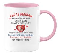 quotedazur - Mug Personnalisé Chère Maman, Pour La Fête Des Mères, Un Cadeau Noël Tendre, Bébé Blotti Bientôt Dans Tes Bras Tasse - Rose/Céramique