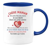 quotedazur - Mug Personnalisé Chère Maman, Pour La Fête Des Mères, Un Cadeau Noël Tendre, Bébé Blotti Bientôt Dans Tes Bras Tasse - Bleu/Céramique