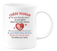 quotedazur - Mug Personnalisé Chère Maman, Pour La Fête Des Mères, Un Cadeau Noël Tendre, Bébé Blotti Bientôt Dans Tes Bras Tasse - Blanc/Céramique