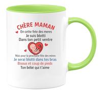 quotedazur - Mug Personnalisé Chère Maman, Pour La Fête Des Mères, Un Cadeau Noël Tendre, Bébé Blotti Bientôt Dans Tes Bras Tasse - Vert/Céramique