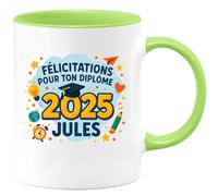 quotedazur - Mug Personnalisé Félicitations Pour Ton Diplôme 2025 Jules Cadeau Noël Tasse Homme Édition - Vert/Céramique