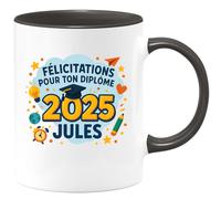 quotedazur - Mug Personnalisé Félicitations Pour Ton Diplôme 2025 Jules Cadeau Noël Tasse Homme Édition - Noir/Céramique