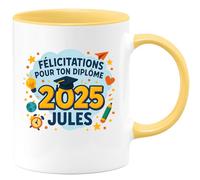 quotedazur - Mug Personnalisé Félicitations Pour Ton Diplôme 2025 Jules Cadeau Noël Tasse Homme Édition - Jaune/Céramique