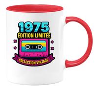 quotedazur - Mug Personnalisé Humour 1975 Édition Limitée Vintage Collection Exclusive Rétro Style Authentique Cadeau Original Tasse Pour Noël Amateurs De Et Collector Unique - Rouge/Céramique