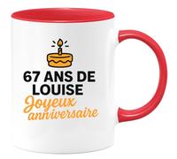quotedazur - Mug Personnalisé Humour 67 Ans 1958 De Louise Joyeux Anniversaire Pour Une Tasse Idée Cadeau Originale - Rouge/Céramique