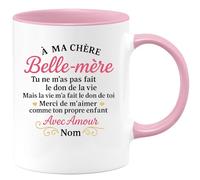quotedazur - Mug Personnalisé Humour À Ma Chère Belle-Mère, Merci De M'Aimer Comme Ton Propre Enfant Avec Amour Nom Cadeau Original Idéal Tasse Élégante Pour Noël Exceptionnelle - Rose/Céramique