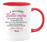 quotedazur - Mug Personnalisé Humour À Ma Chère Belle-Mère, Merci De M'Aimer Comme Ton Propre Enfant Avec Amour Nom Cadeau Original Idéal Tasse Élégante Pour Noël Exceptionnelle - Rouge/Céramique