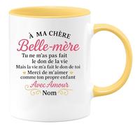quotedazur - Mug Personnalisé Humour À Ma Chère Belle-Mère, Merci De M'Aimer Comme Ton Propre Enfant Avec Amour Nom Cadeau Original Idéal Tasse Élégante Pour Noël Exceptionnelle - Jaune/Céramique