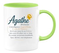 quotedazur - Mug Personnalisé Humour Agathe (Prénom) Intelligence, Gentillesse, Un Cadeau Original Et Une Tasse Inoubliable. Idée Unique Avec Pour Femme Exceptionnelle - Vert/Céramique