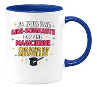 quotedazur - Mug Personnalisé Humour Aide- Soignante, Pas Magicienne, Mais Je Fais Des Merveilles Au Quotidien Cadeau Femme Idéal Pour Tasse Originale Et Pratique - Bleu/Céramique